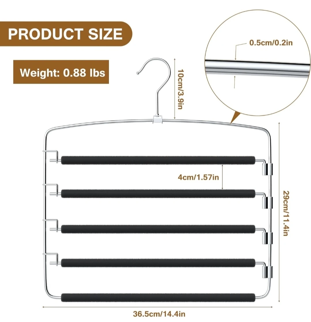 3 Pack 5-Layer Pants Hangers - Space Saving Closet Organizer 🌱 - photo 2