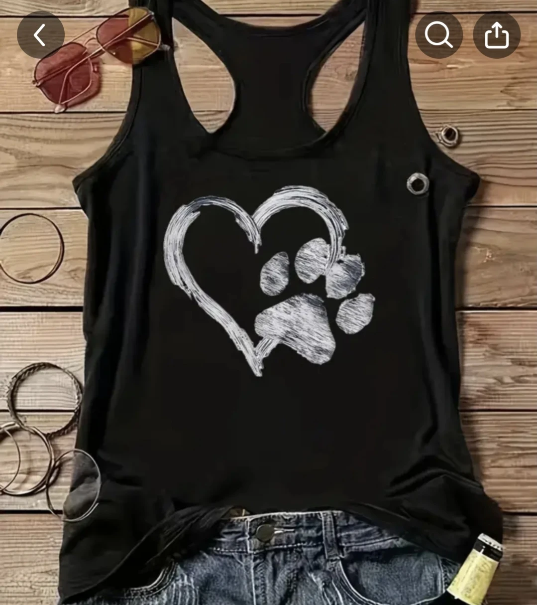 Black Tank Top with Heart Paw Print Graphic - photo 2