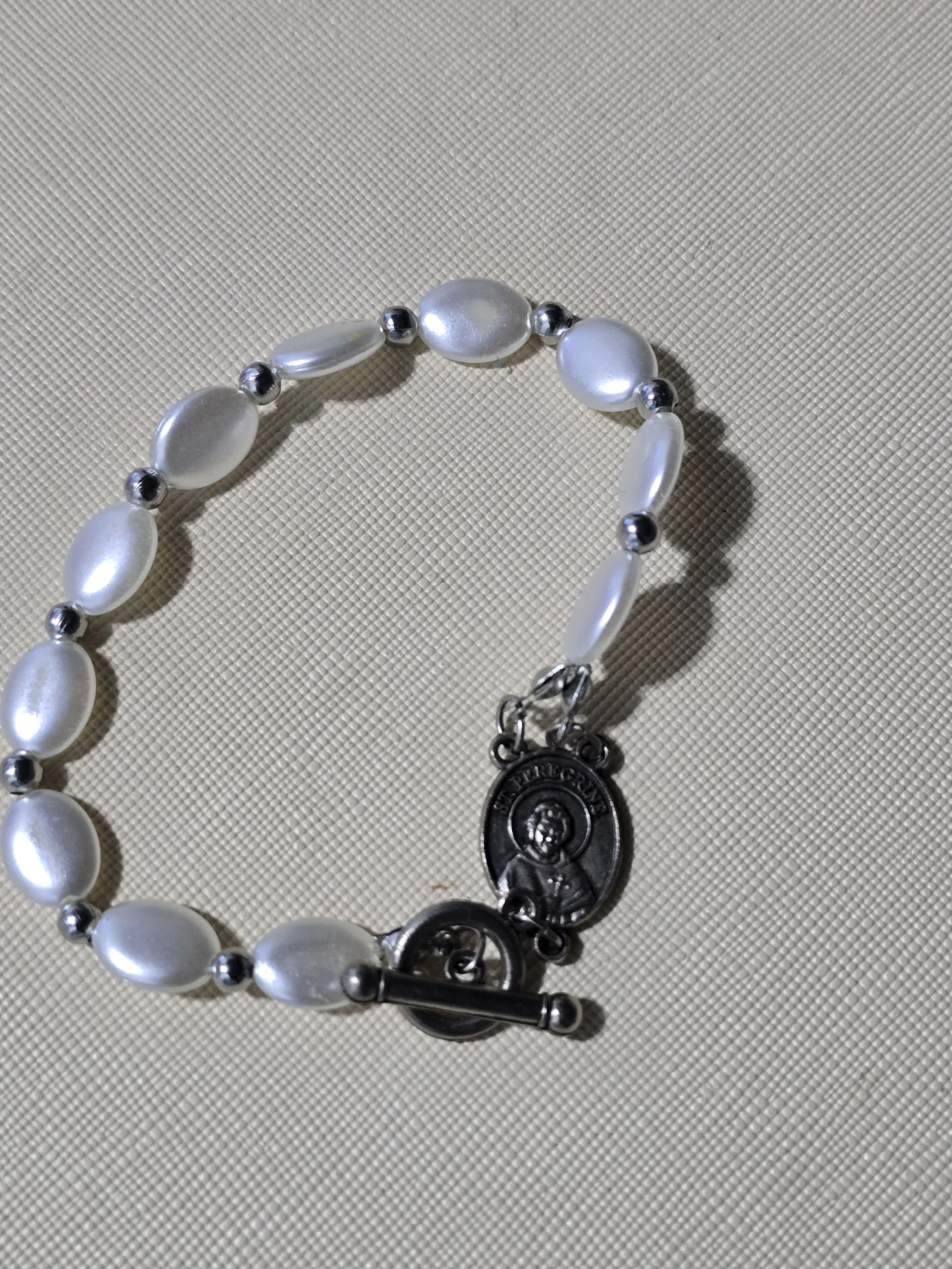Pearl Bead Bracelet with St. Christopher Medal - photo 3