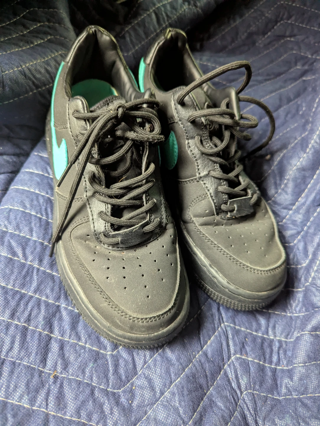 Nike Air Force 1 Sneakers Black Teal Size 7 - photo 3
