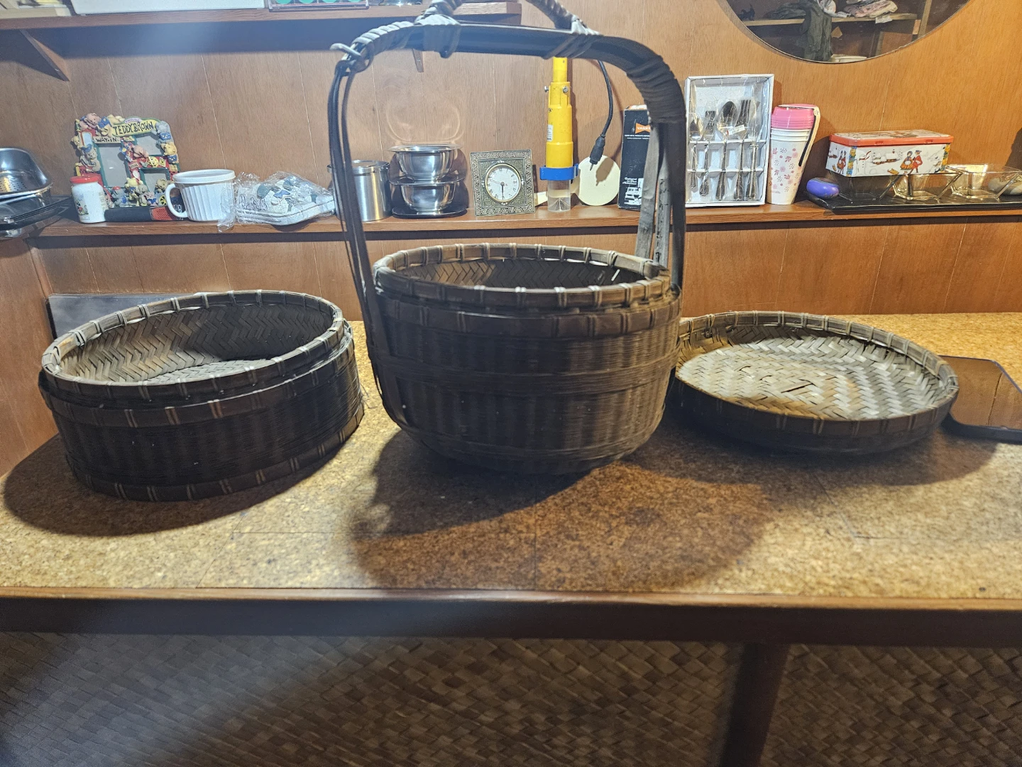 Vintage Stacked Wicker Basket with Lid and Handle - photo 5