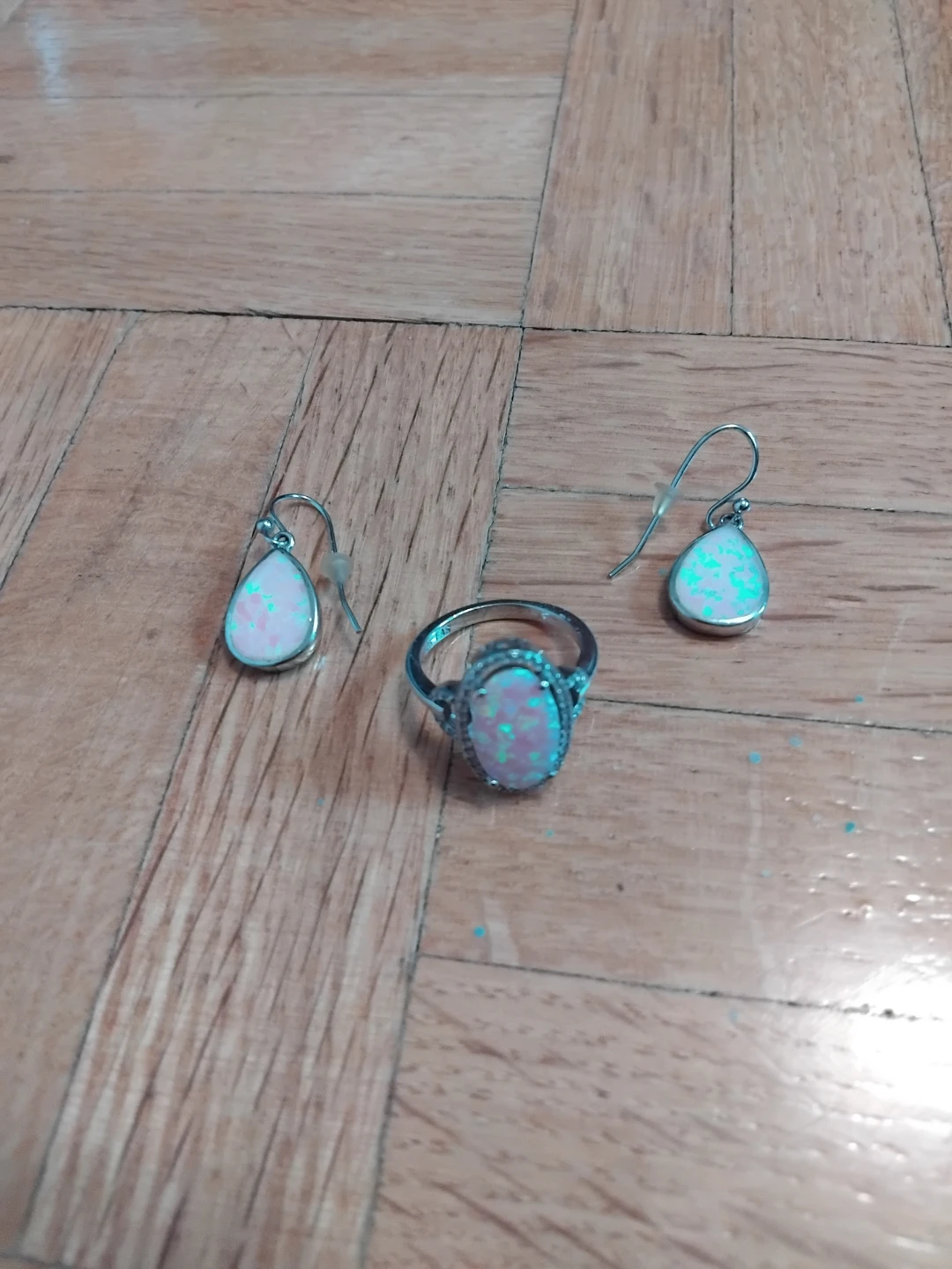 Sterling silver Opal Ring and Teardrop Earrings Set