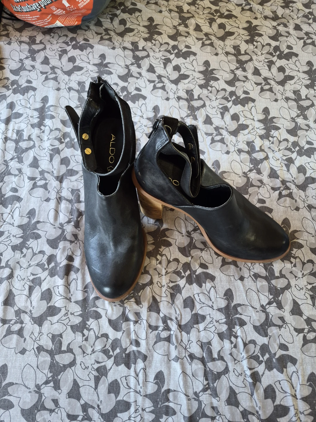 ALDO Black Leather Cut-Out Ankle Boots