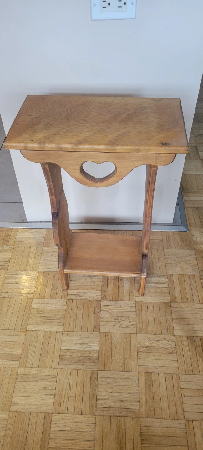 Vintage Wooden Side Table with Heart Cutout