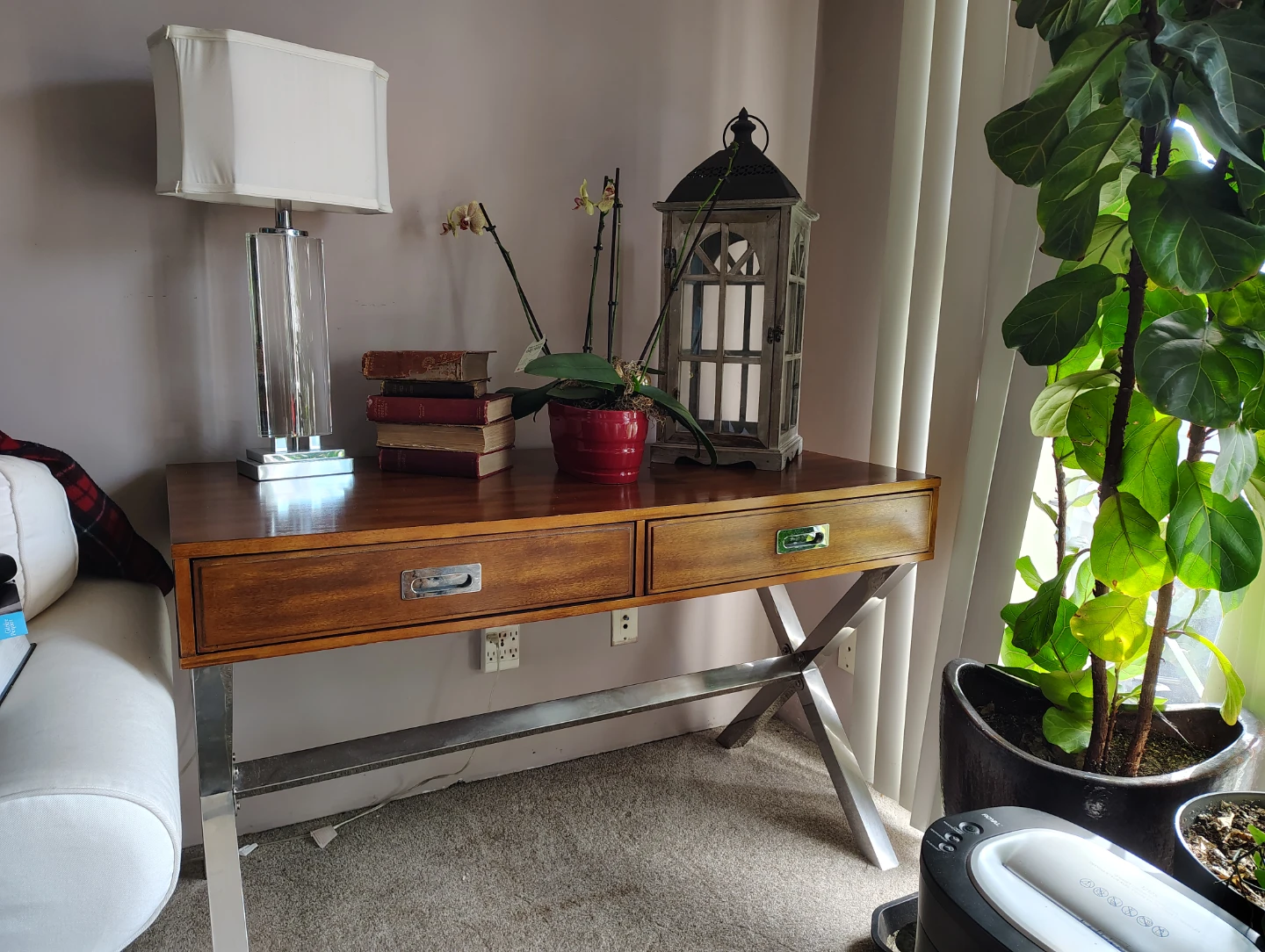 Wooden writing desk with his side table