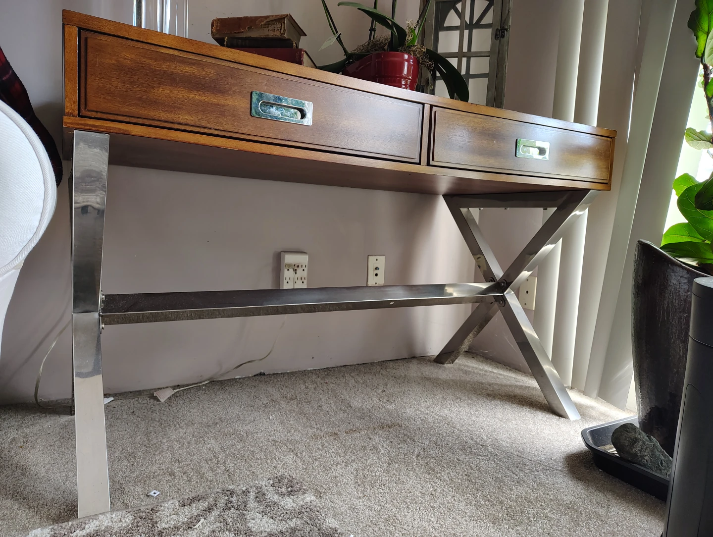 Wooden writing desk with his side table - photo 2