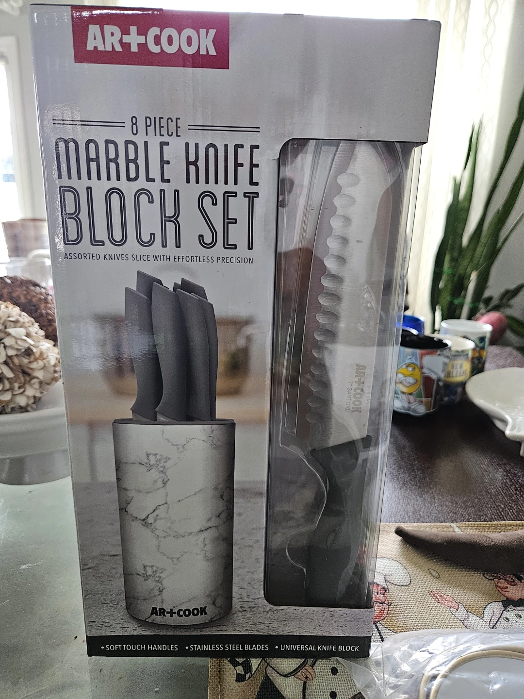 New AR+COOK 8 Piece Marble Knife Block Set