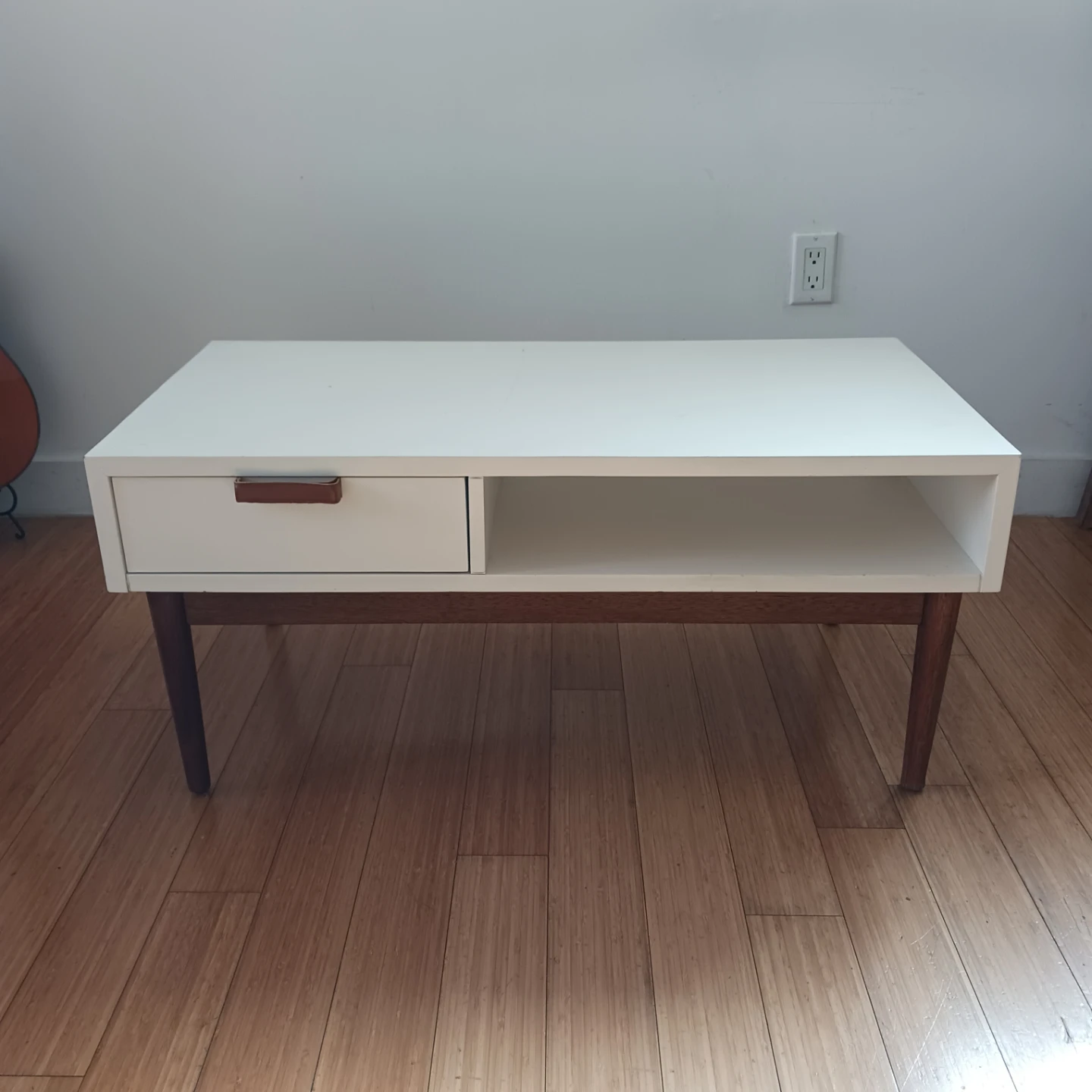 Modern White Coffee Table with drawer and open Shelf Storage - photo 2