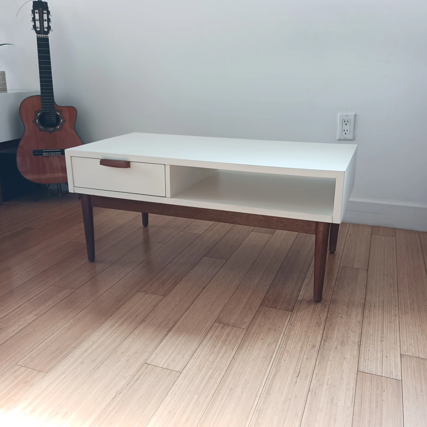 Modern White Coffee Table with drawer and open Shelf Storage - photo 5