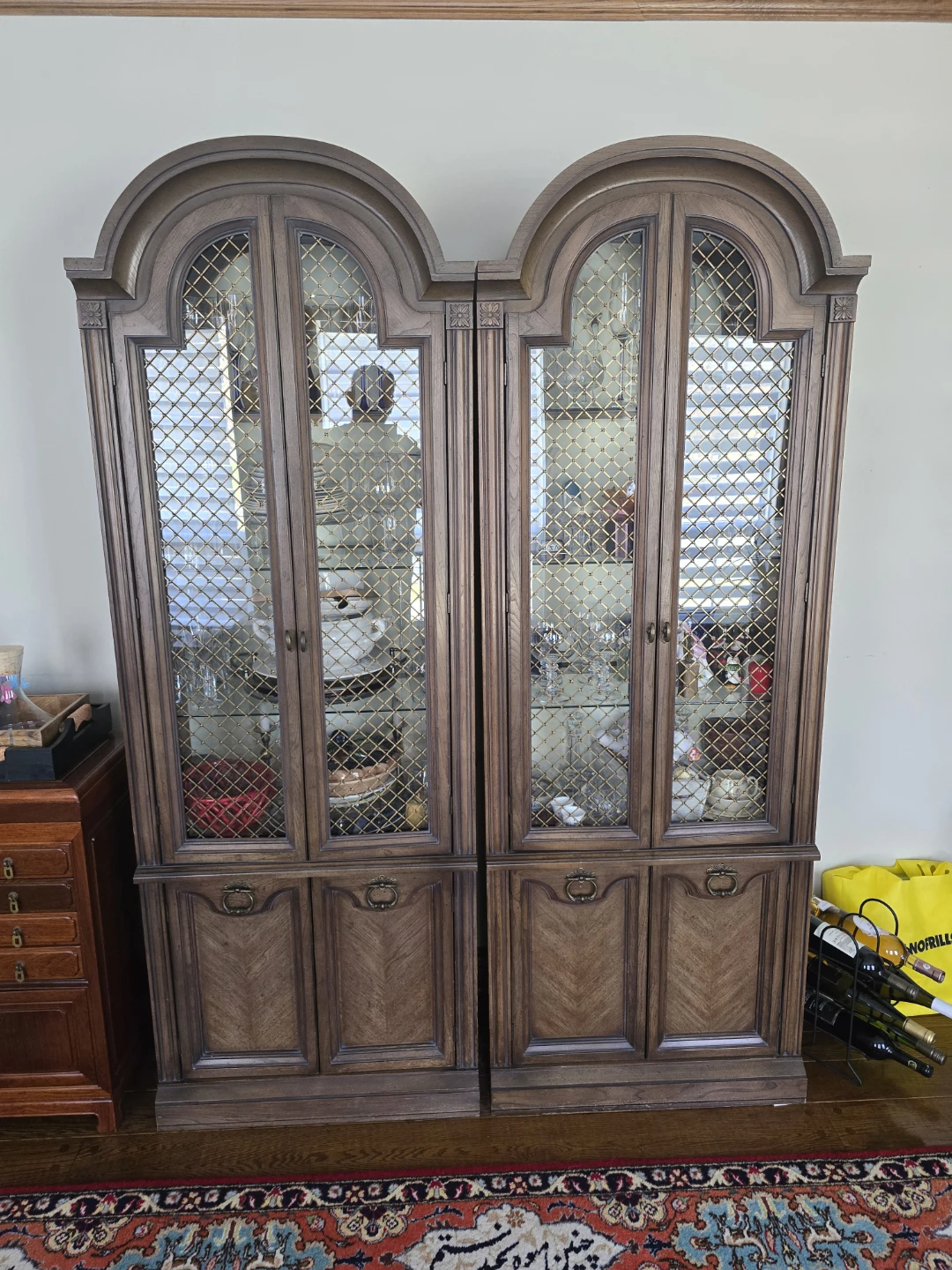 Vintage Wooden China Cabinets with Glass Doors