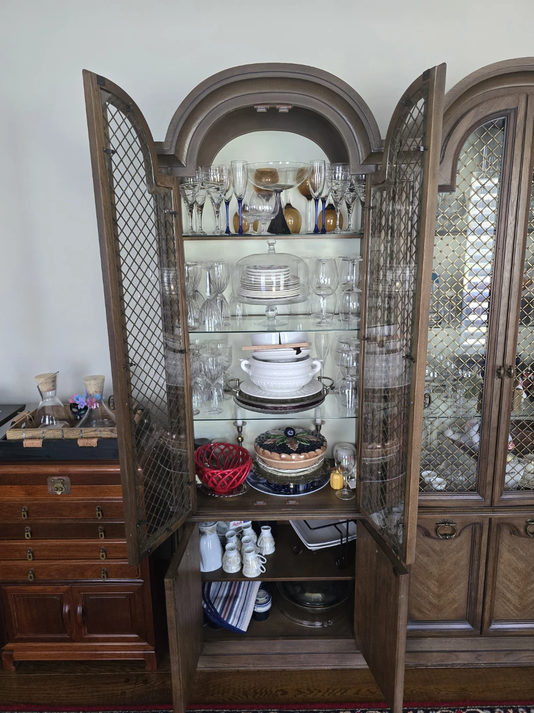 Vintage Wooden China Cabinets with Glass Doors - photo 4