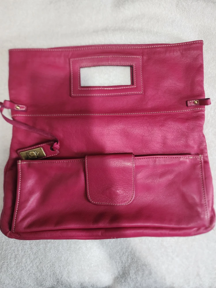 Pink Leather Foldover Clutch