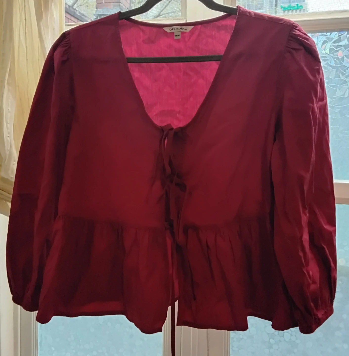 (George) Women's Tie-Front Peplum Blouse