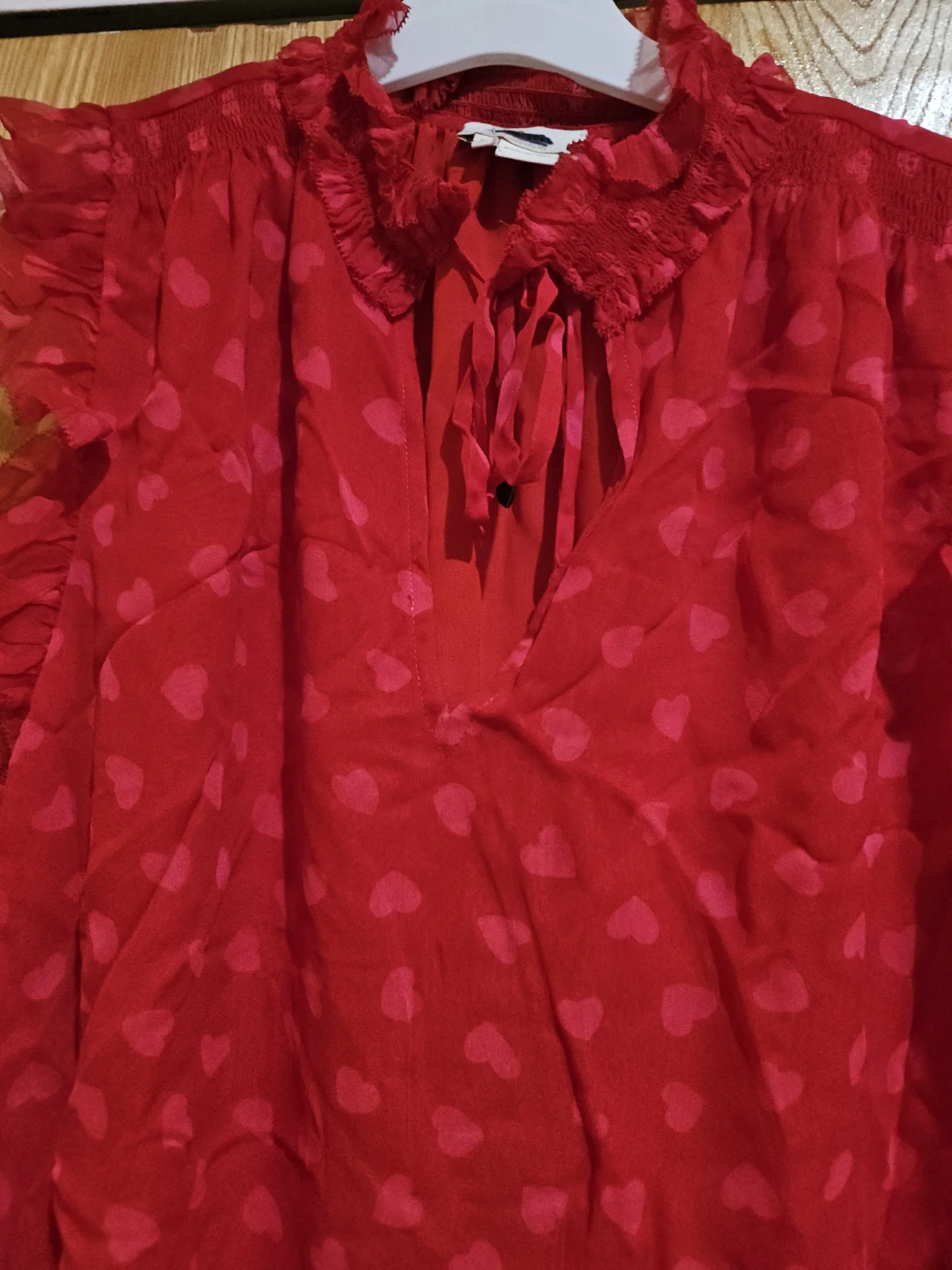 Kate Spade Red Heart Print Ruffle Sleeve Top - XS