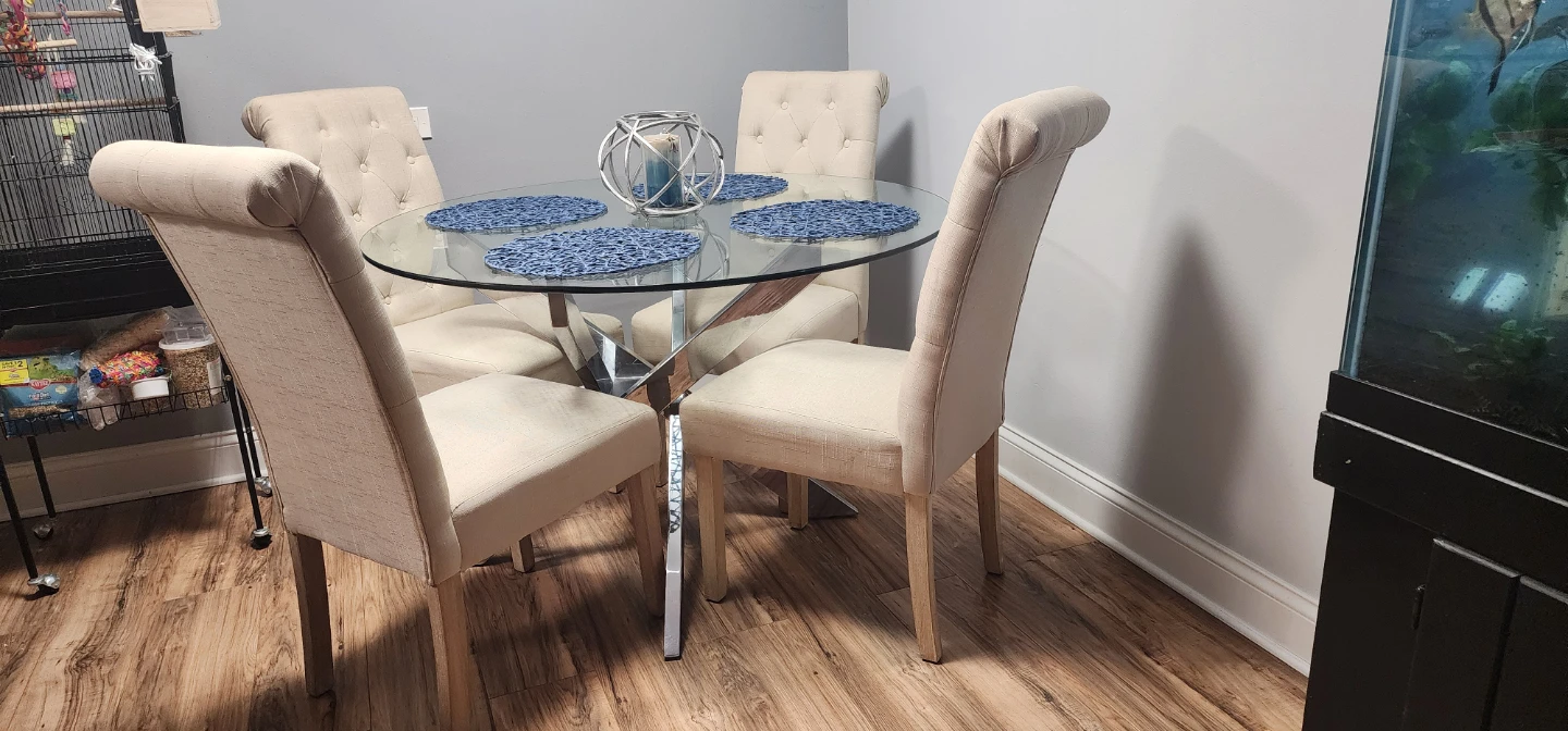 Round Glass Top Dining Table with Chrome Base - photo 2