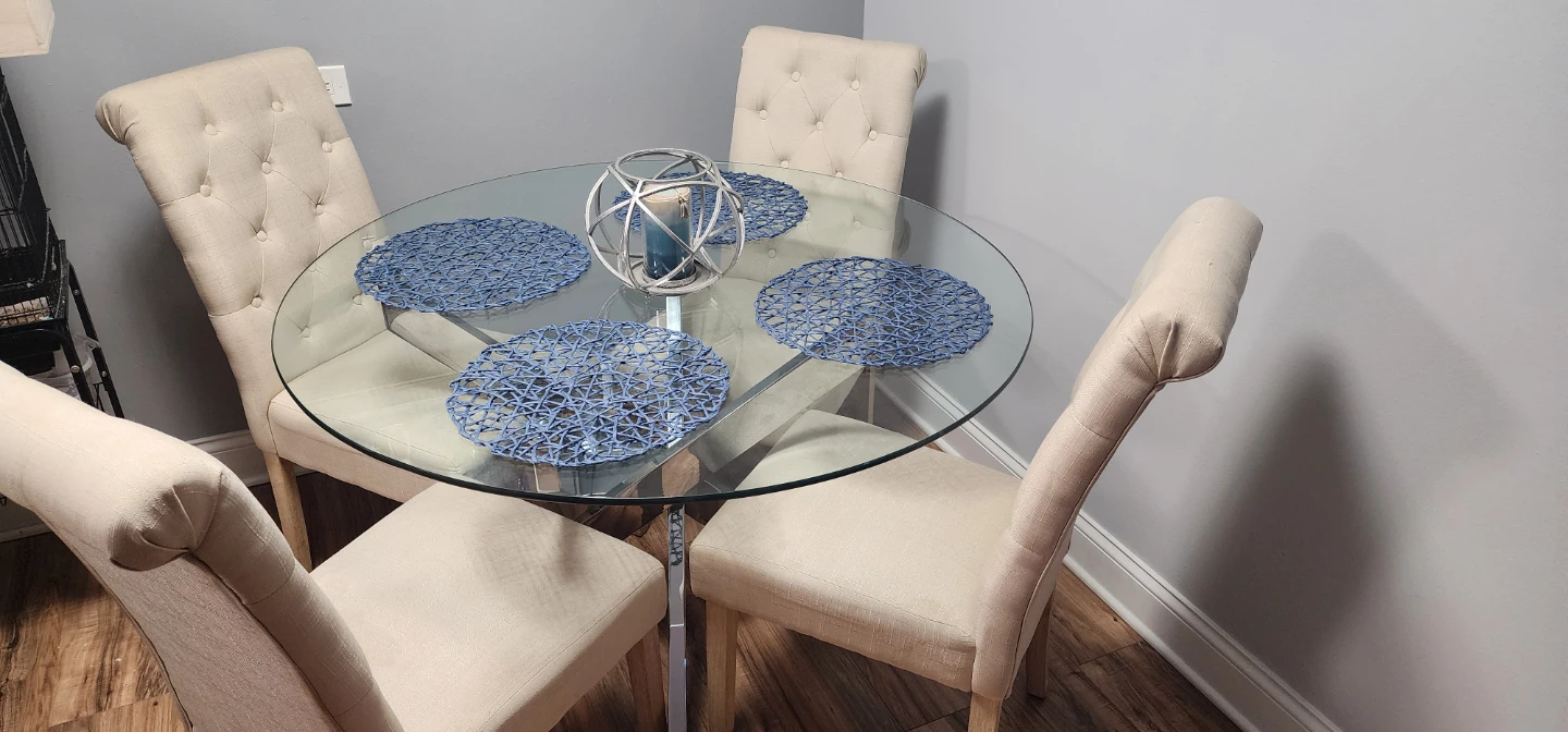 Round Glass Top Dining Table with Chrome Base