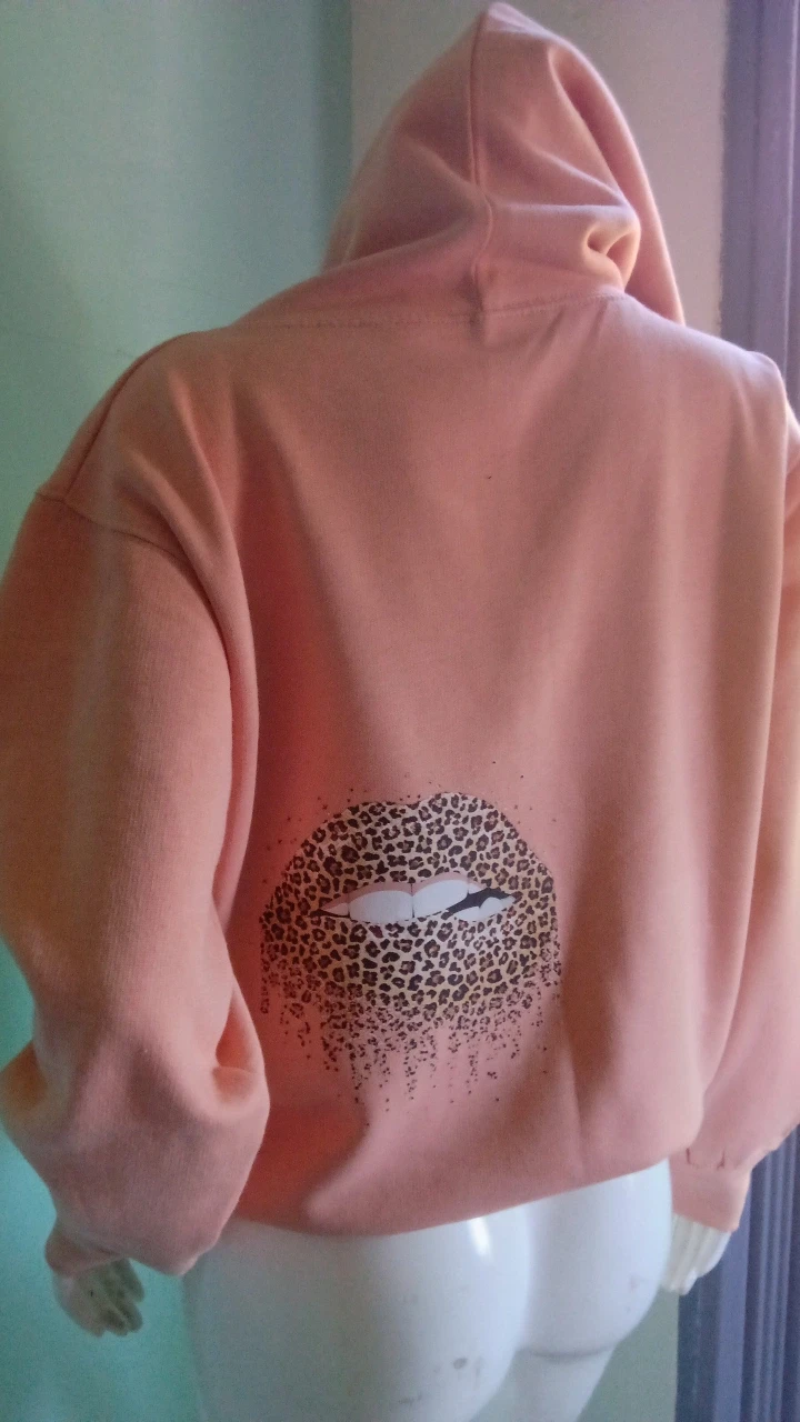 Peach Hoodie with Leopard Lips Graphic - photo 2