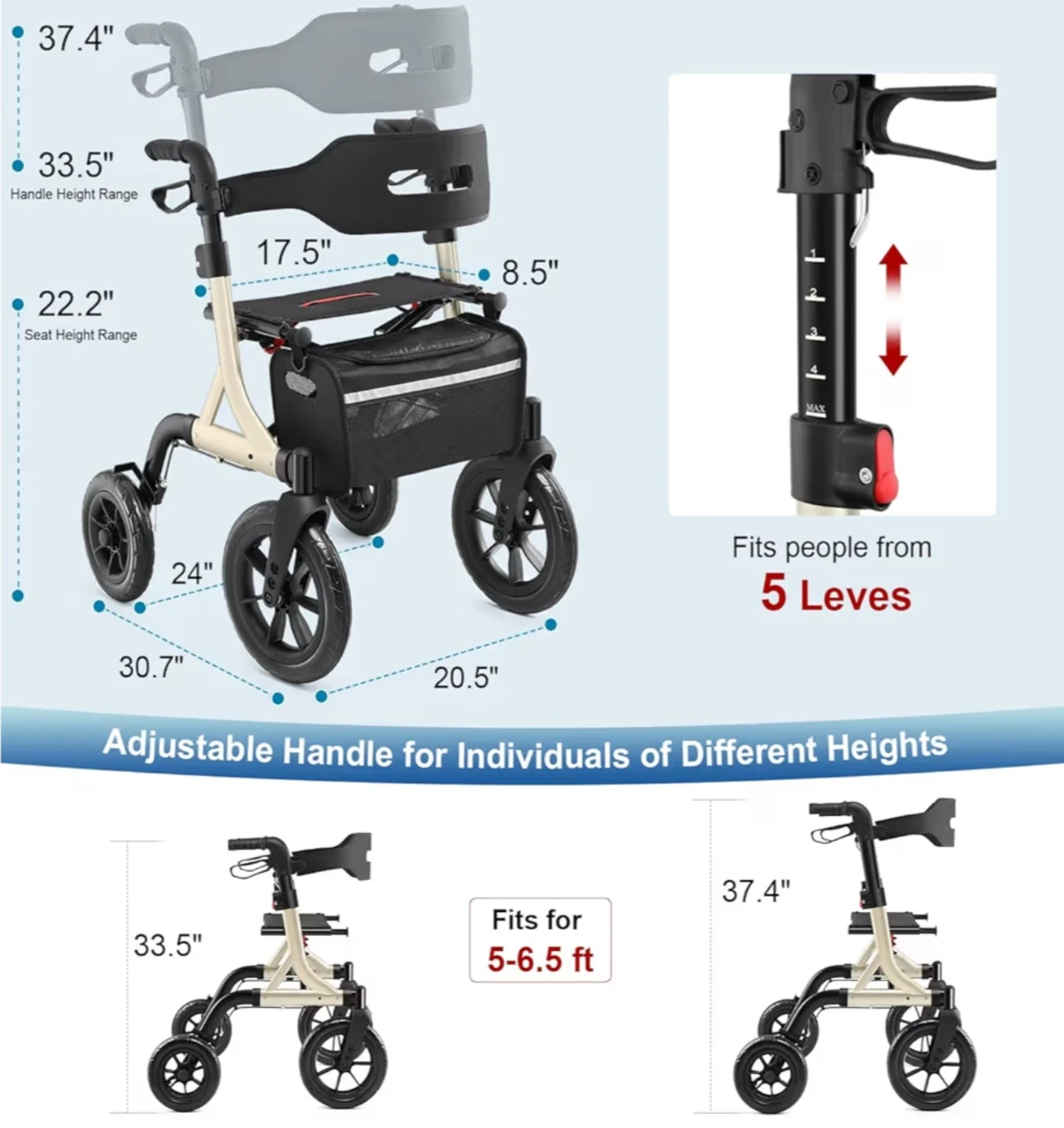 MAXWALK Walker Rollator with Seat and Bag - photo 2