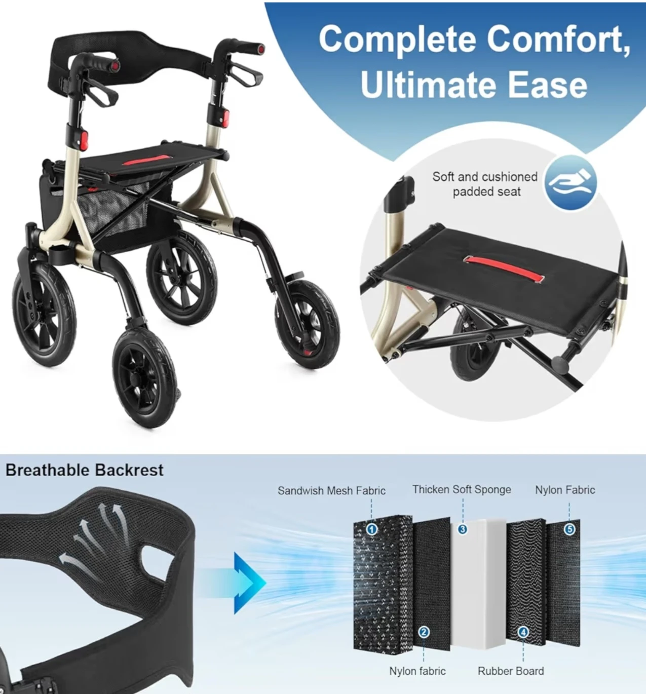 MAXWALK Walker Rollator with Seat and Bag - photo 3