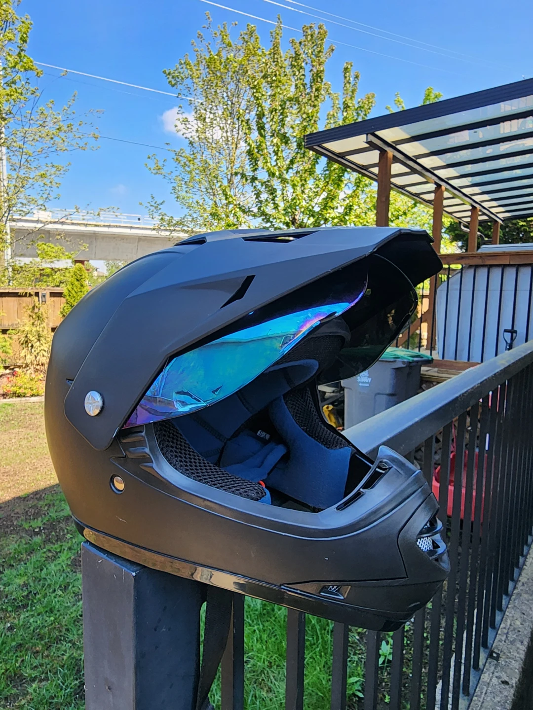 Black Full Face Helmet with Blue Mirrored Visor - photo 4