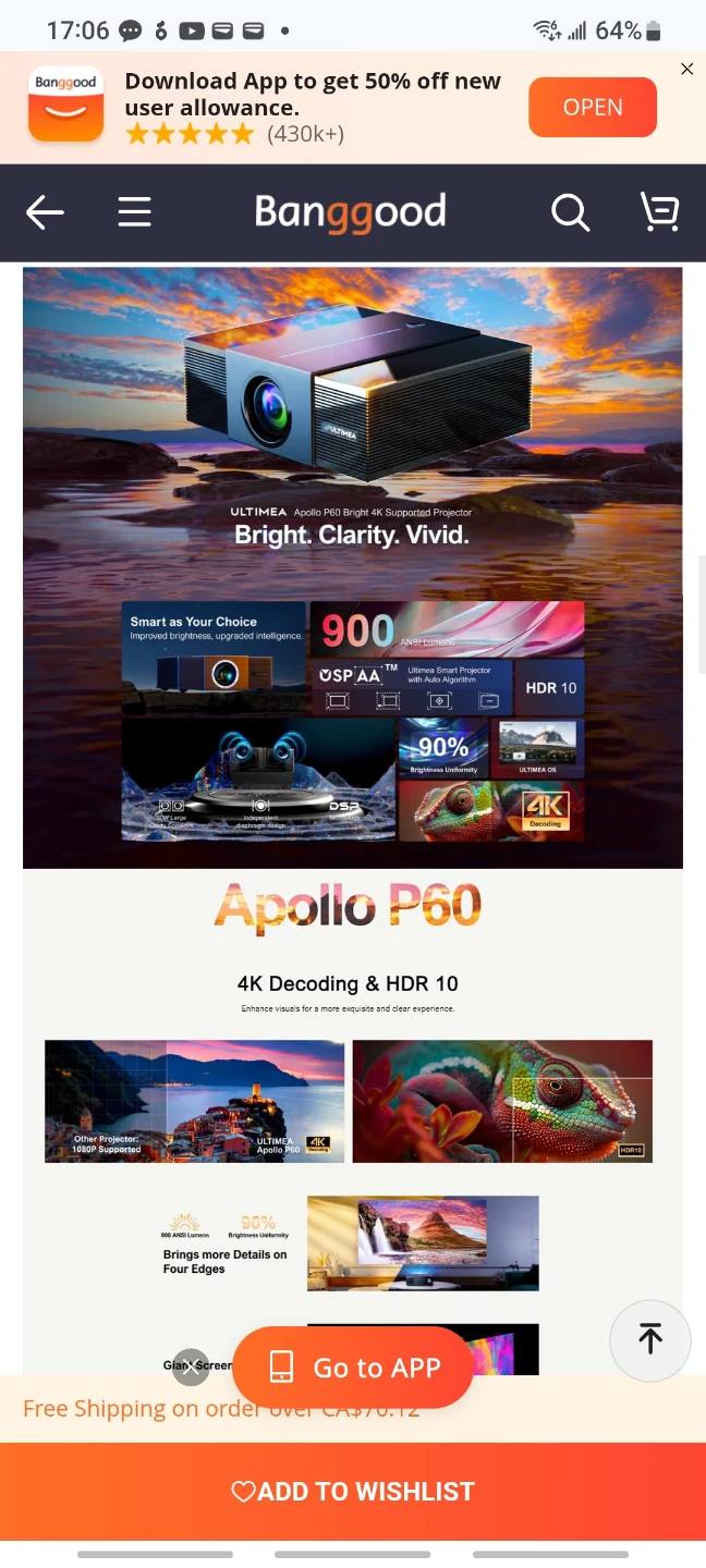 4k Projector WiFi6+BT HDR10 Apollo P60 - photo 2