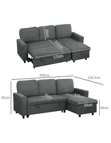 Grey Sectional Sofa Bed with Storage no Stains