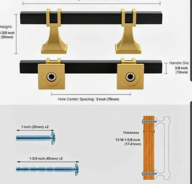 Black and Gold Cabinet Drawer Pulls (3 inch center spacing) - photo 2