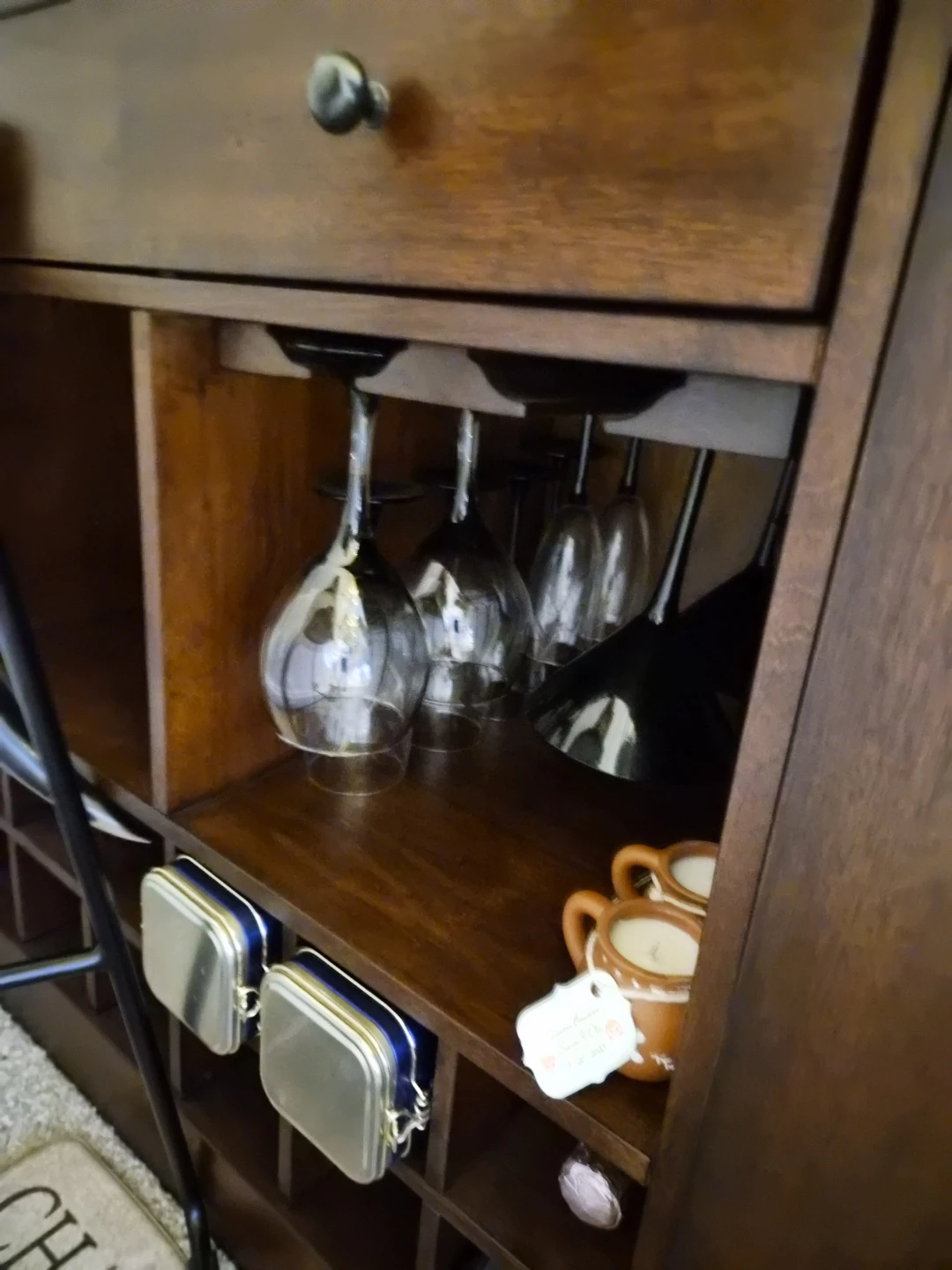 Wooden Bar Cabinet with Glass Top and Wine Glass Rack - photo 2
