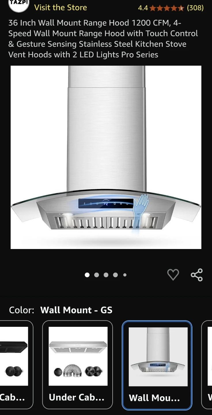 36 Inch Stainless Steel Wall Mount Range Hood