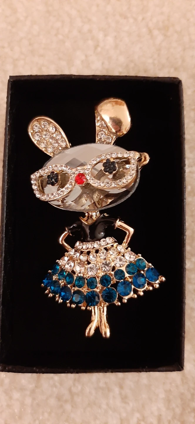 Bunny Ballerina Brooch Rhinestone Crystal Lapel Pin - photo 4