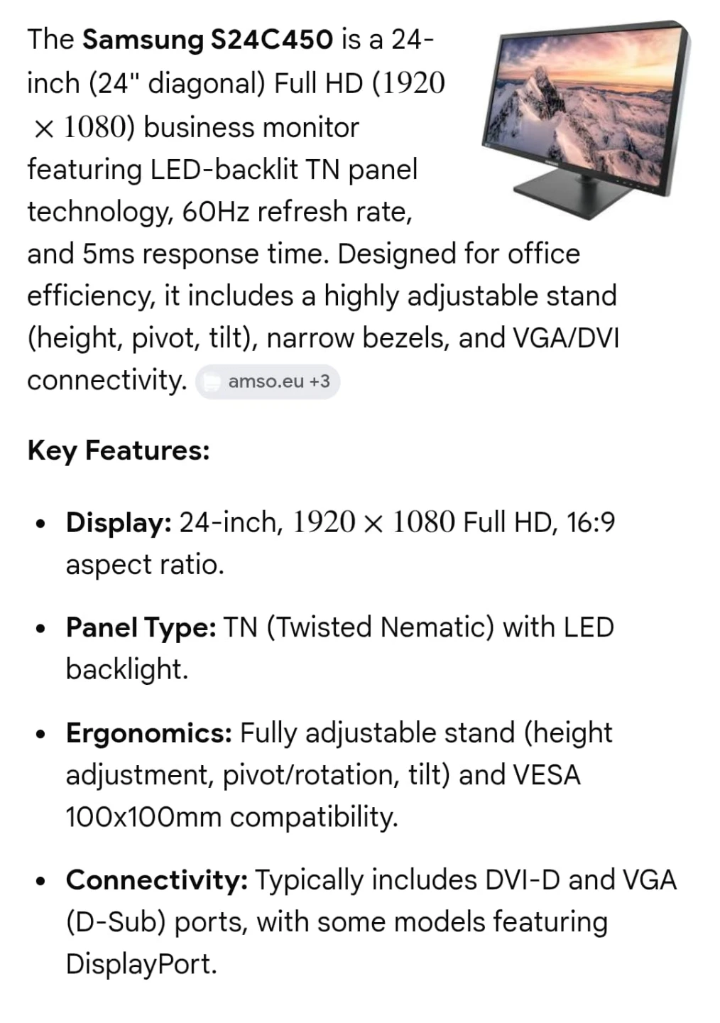 Samsung S24C450 24-inch Full HD Monitor - photo 3