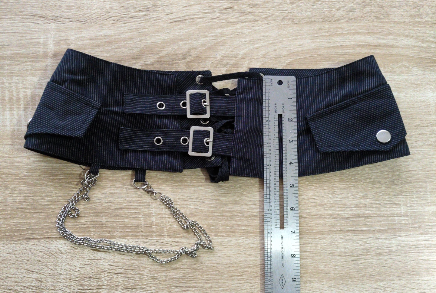 Pinstripe Lace Skirt with Corset Belt and Chain - photo 3