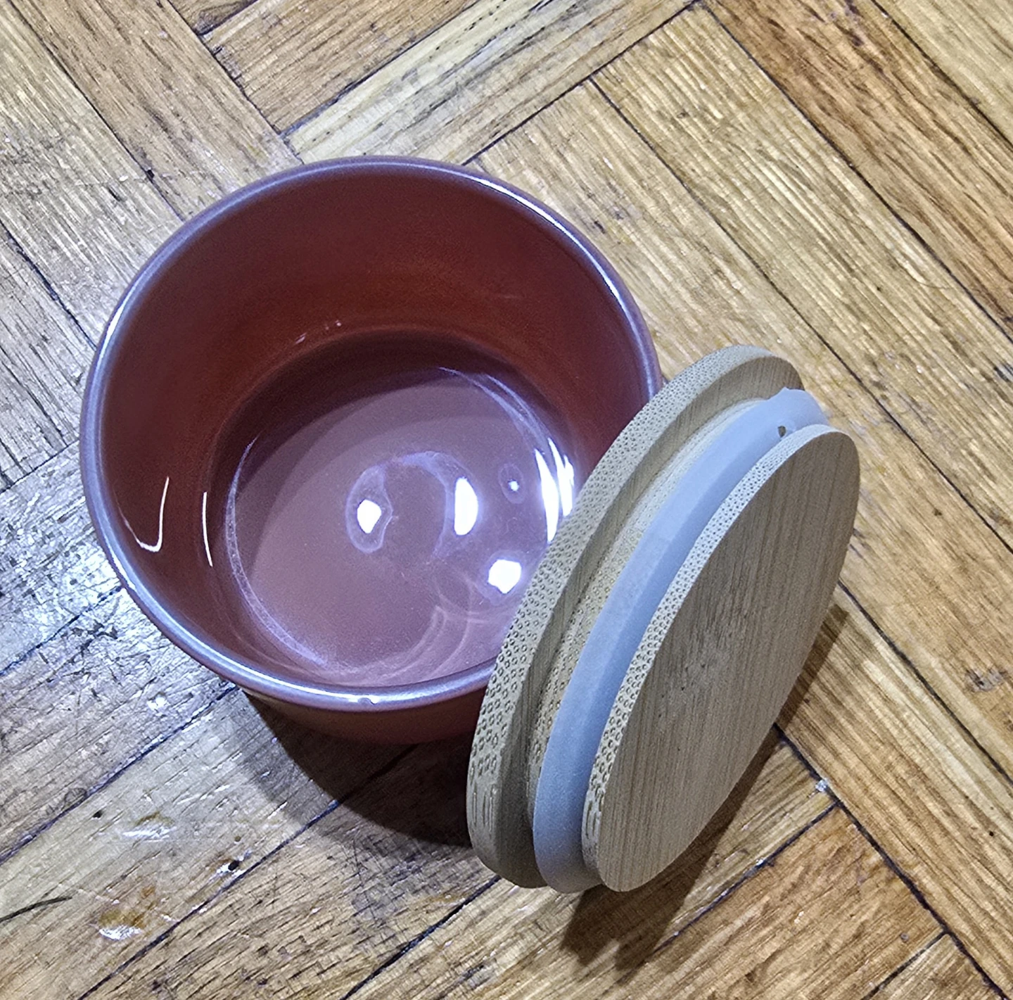 🌱8Pink Ceramic Bowl with Bamboo Lid - photo 4