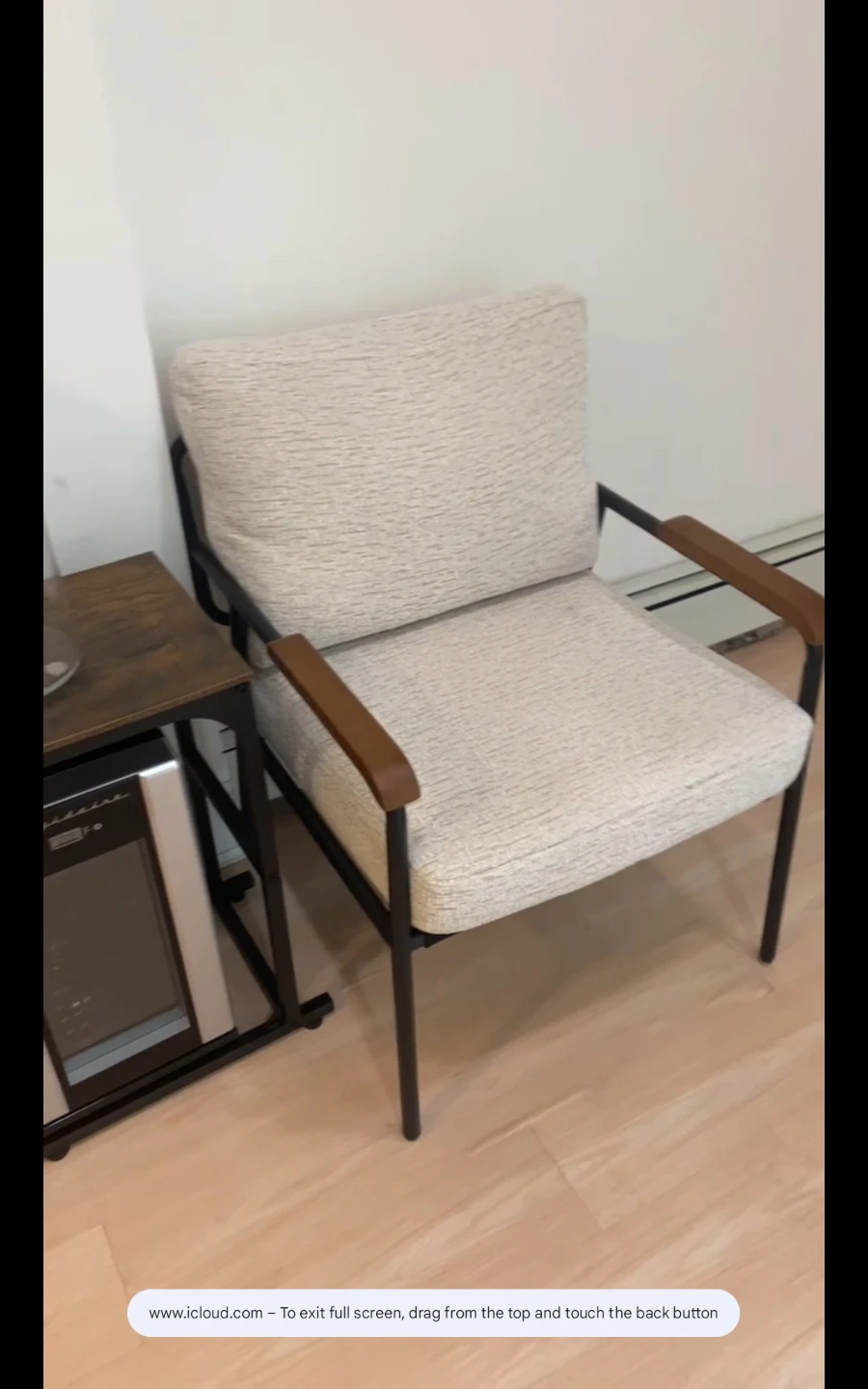 Upholstered Accent Chair with Black Frame and Wood Arms