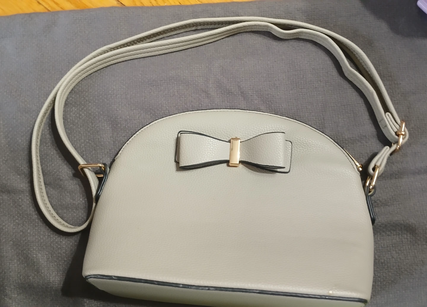 Light Gray Dome Crossbody Bag with Bow