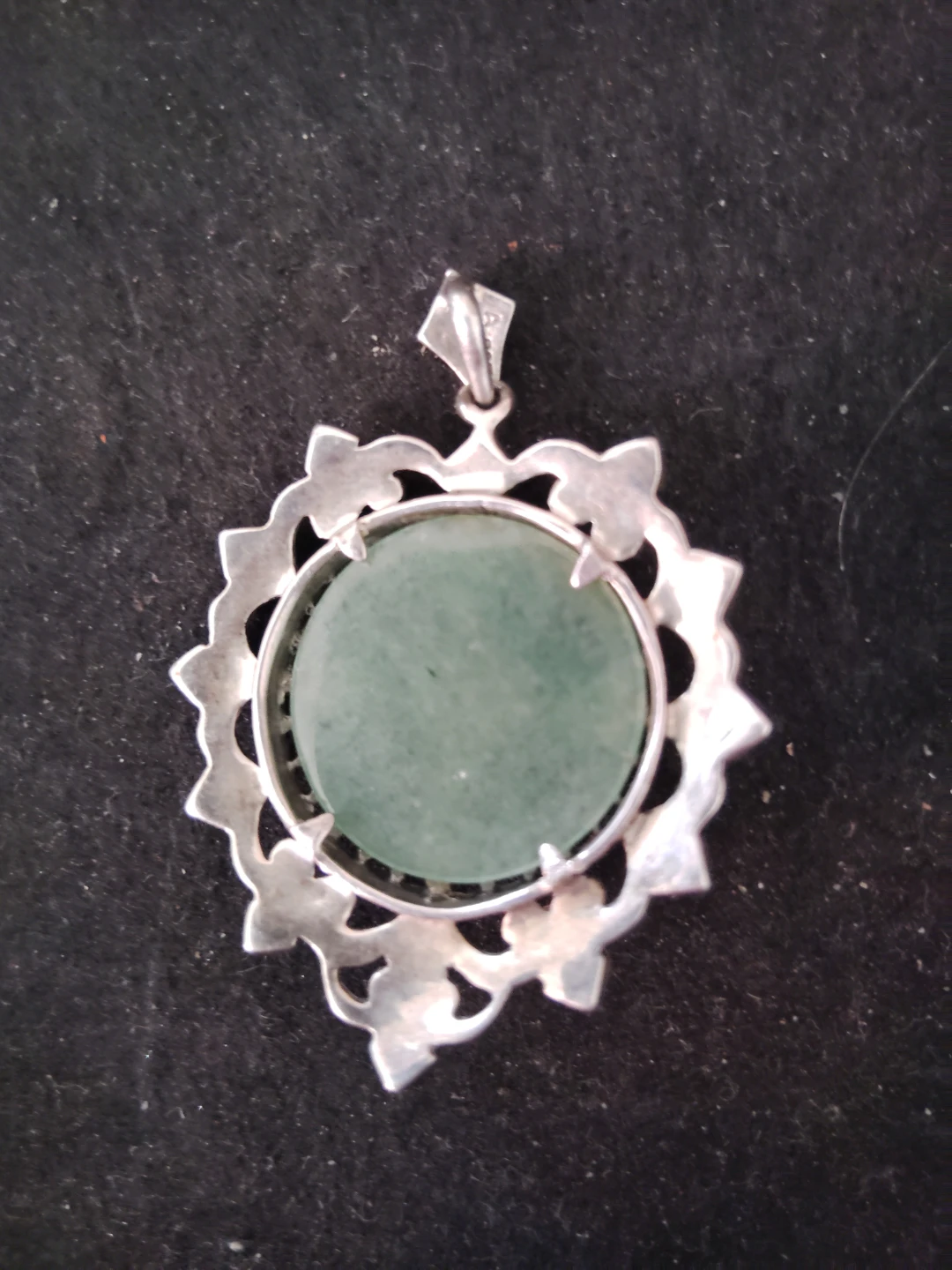 Vintage Sterling Silver Jade Pendant with Marcasite - photo 2