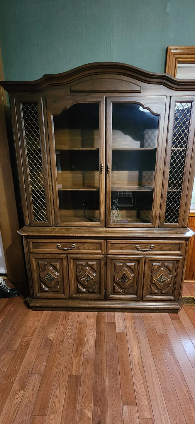 Vintage Wood China Cabinet with Glass Doors
