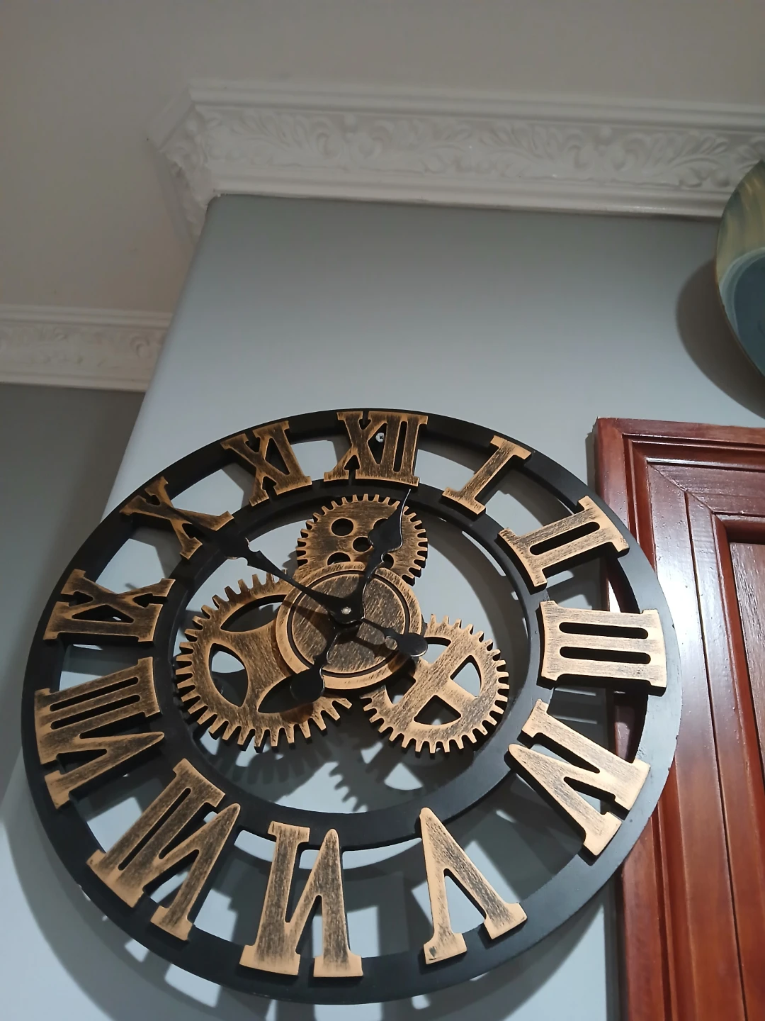 Large Roman Numeral Wall Clock with Decorative Gears