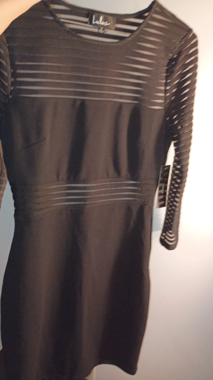Lulus Black Sheer Stripe Bodycon Dress Size S