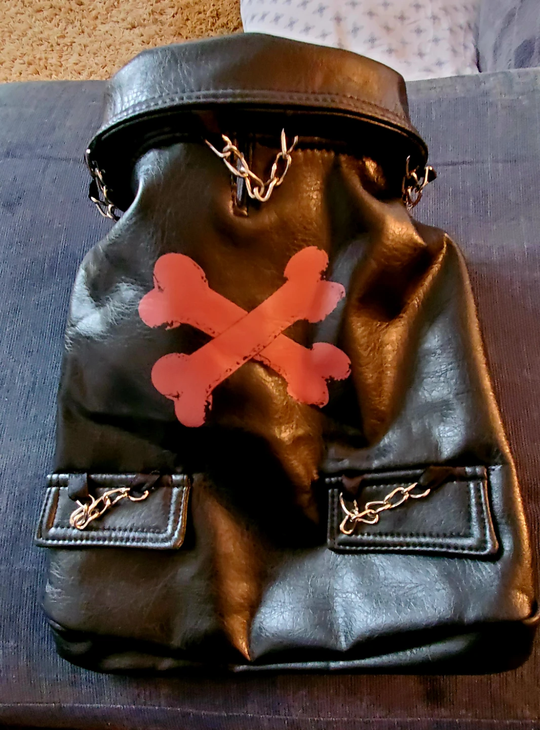 Black Leather Dog Jacket with Crossbones Design - photo 5
