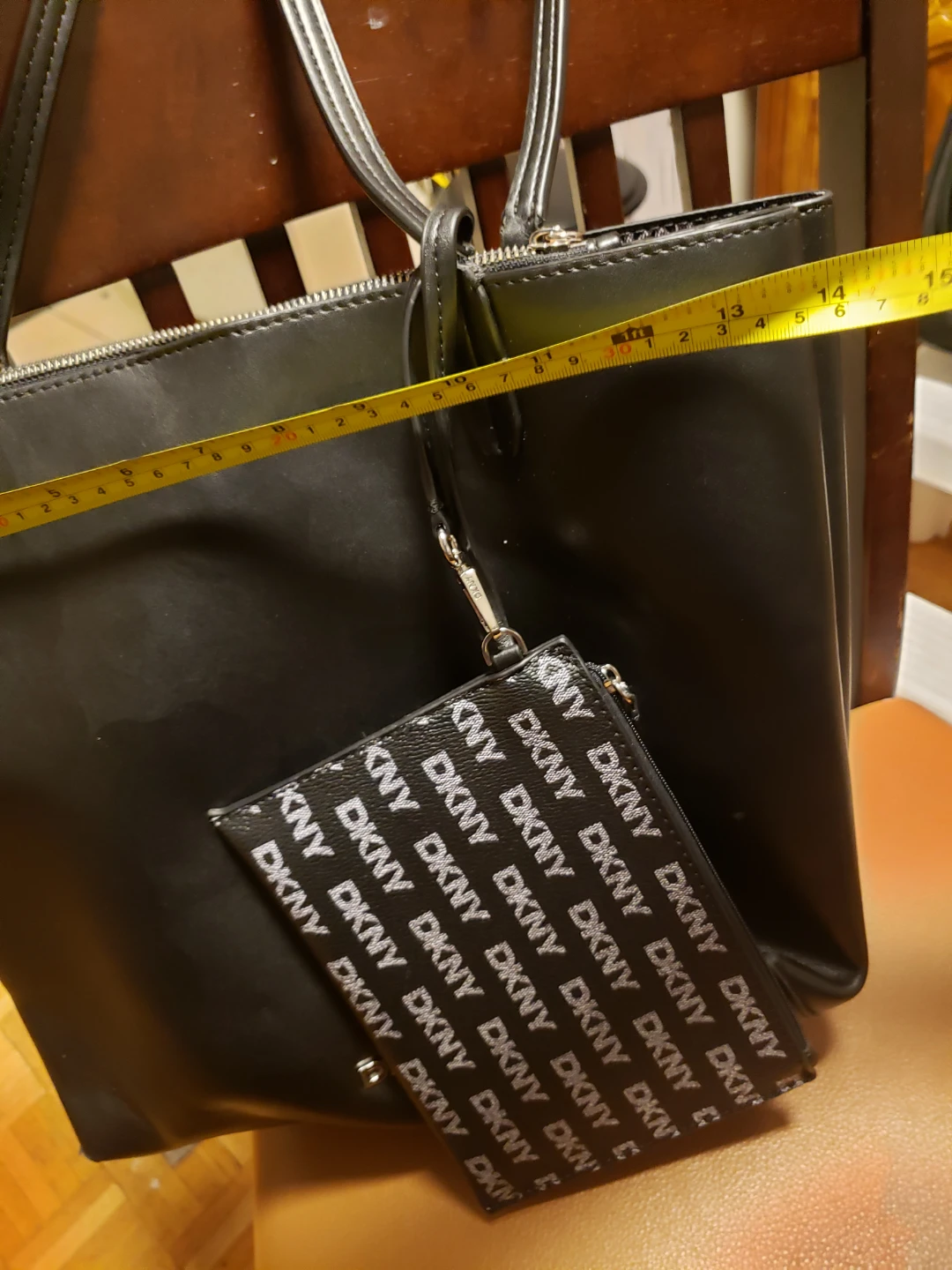 DKNY Black Leather Tote Bag with Matching Pouch - photo 3