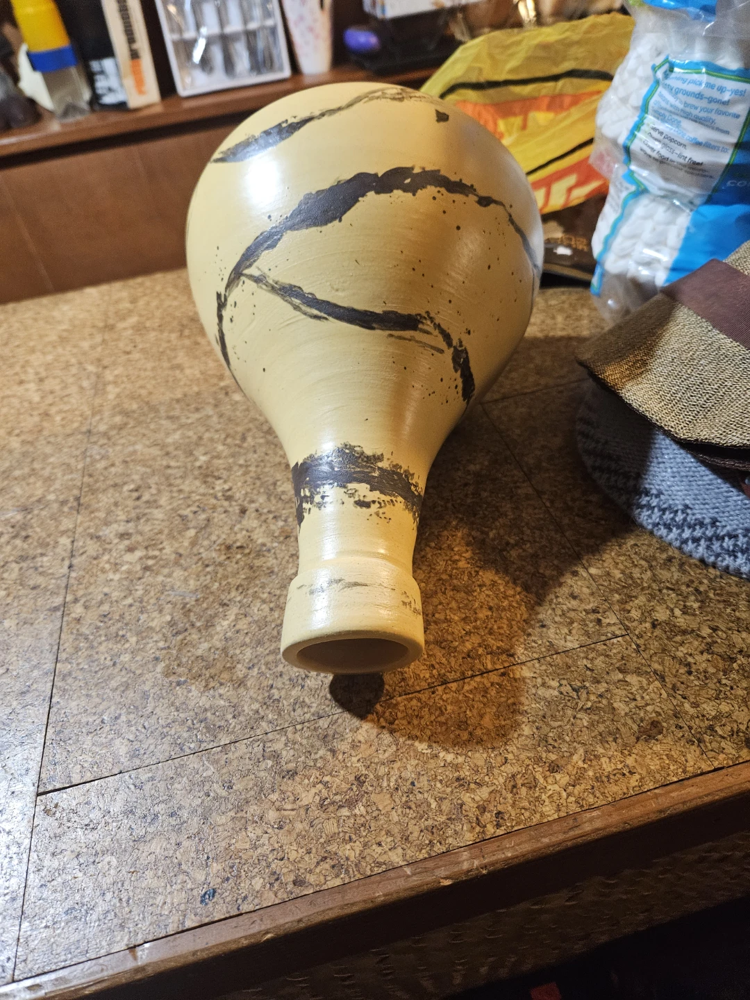 Yellow Ceramic Vase with Black Abstract Design - photo 3