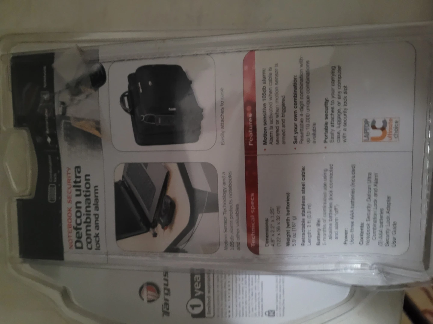 Targus Defcon Ultra Notebook Security Combination Lock and Alarm - photo 3