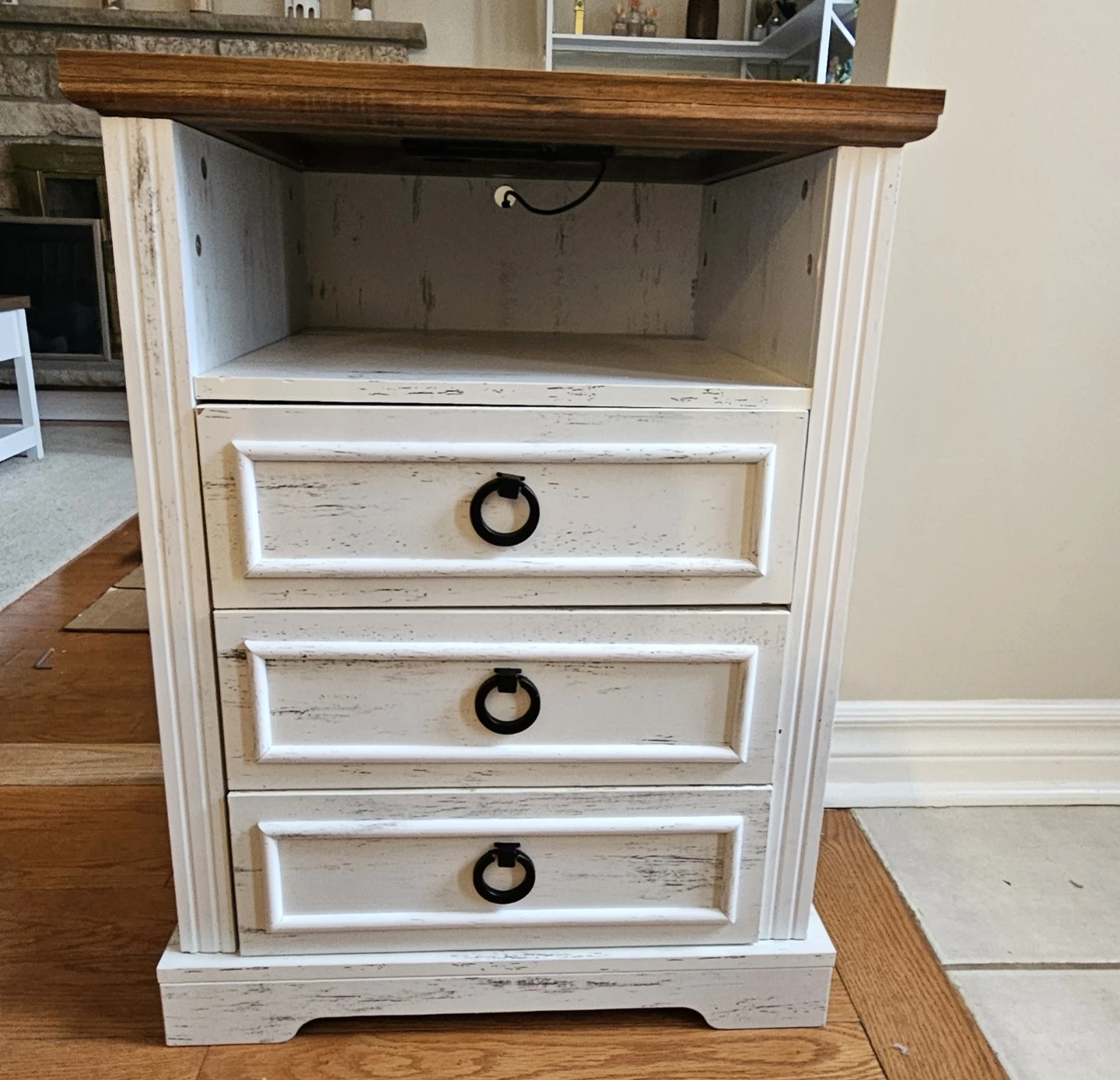White and Wood Nightstand with Wireless Charger and USB Ports - photo 5