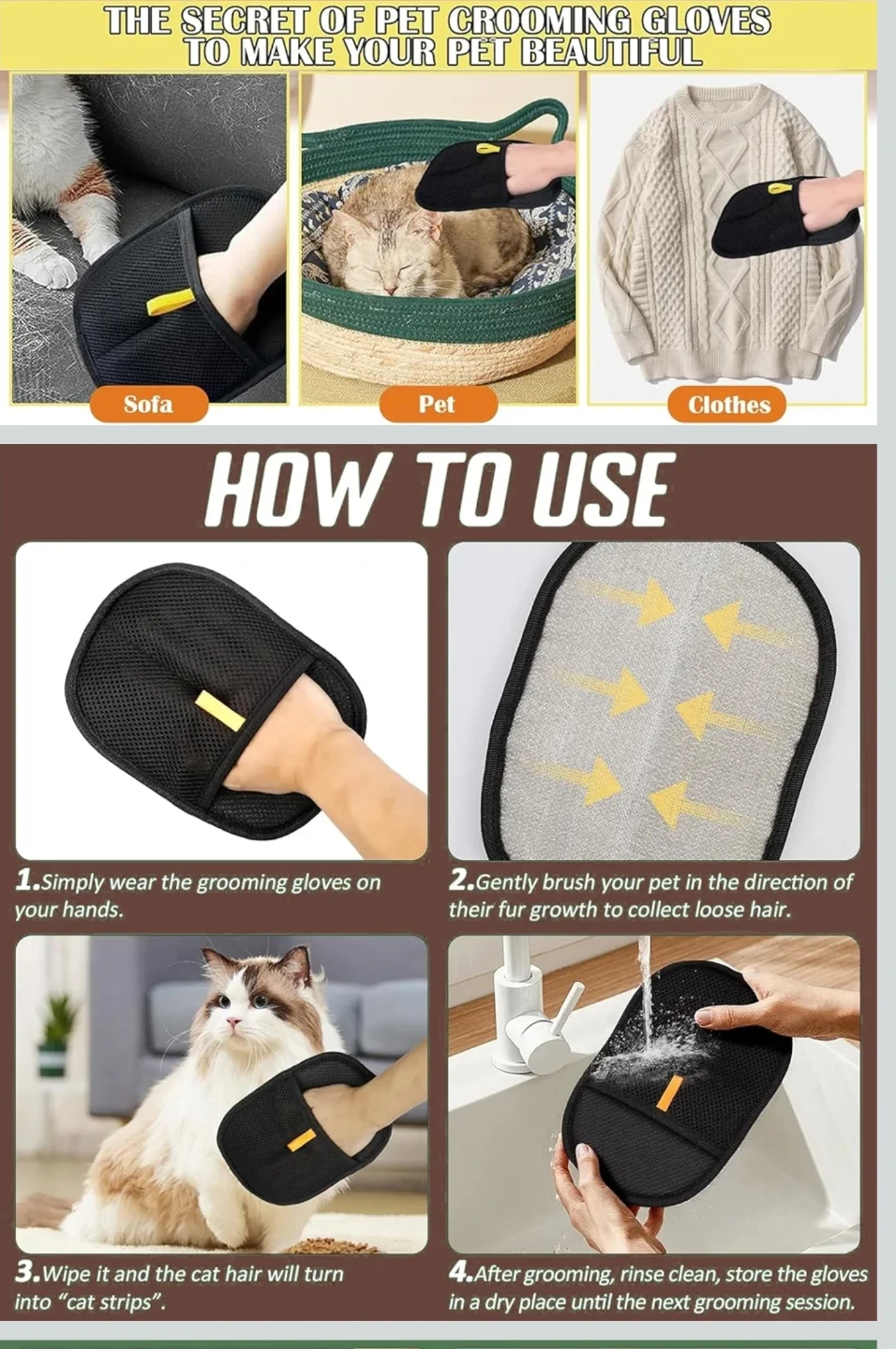 KEYHELP Pet Grooming Glove Mitt - photo 4