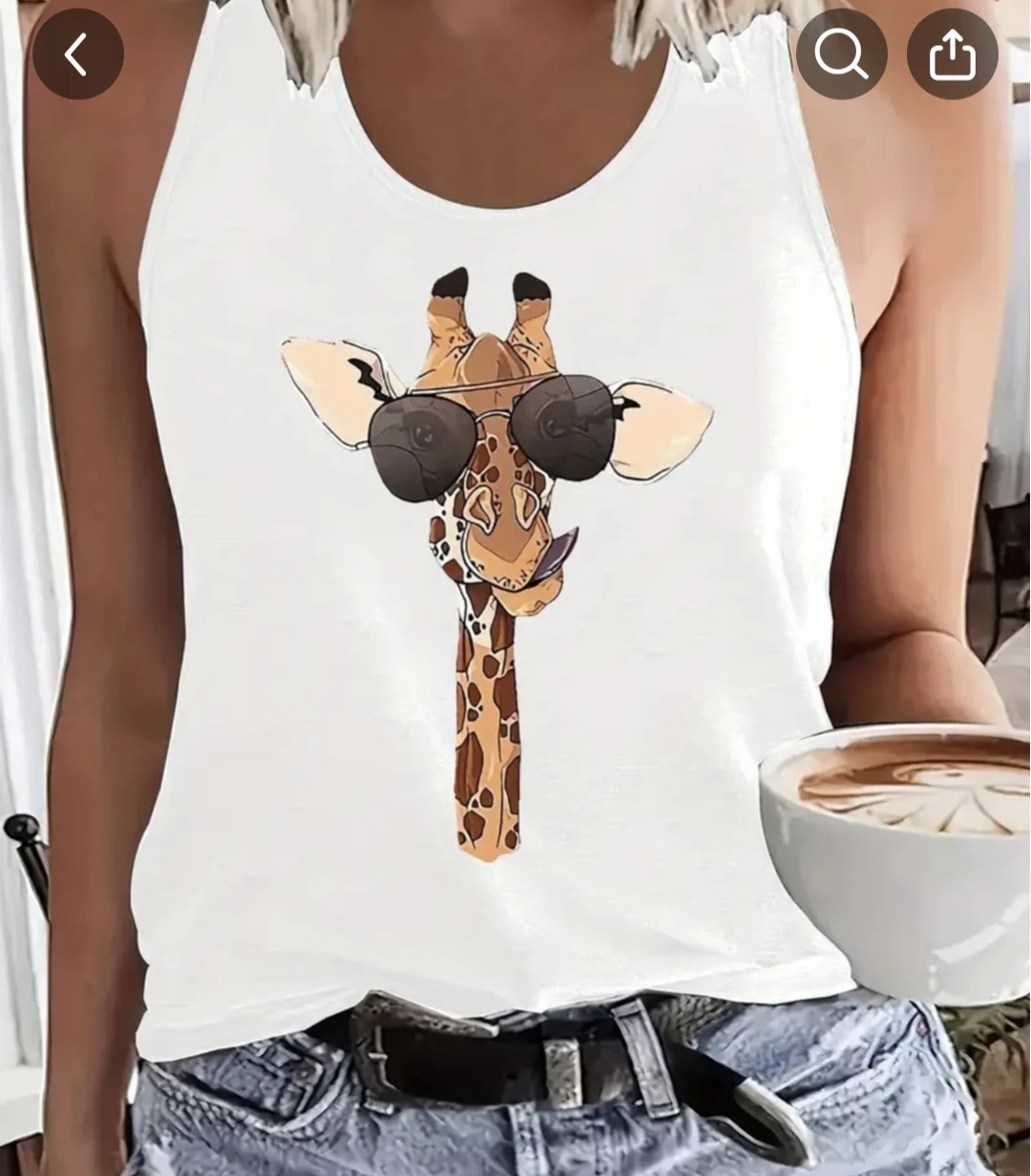 White Tank Top with Giraffe Graphic