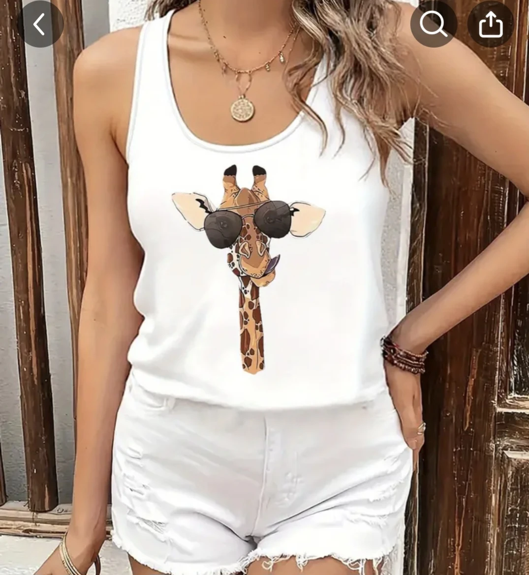 White Tank Top with Giraffe Graphic - photo 2