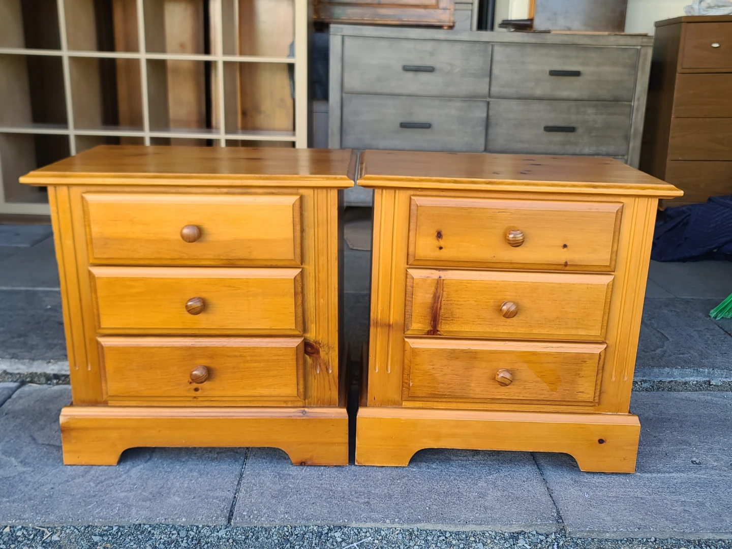 Pair of Pine Nightstands with 3 Drawers