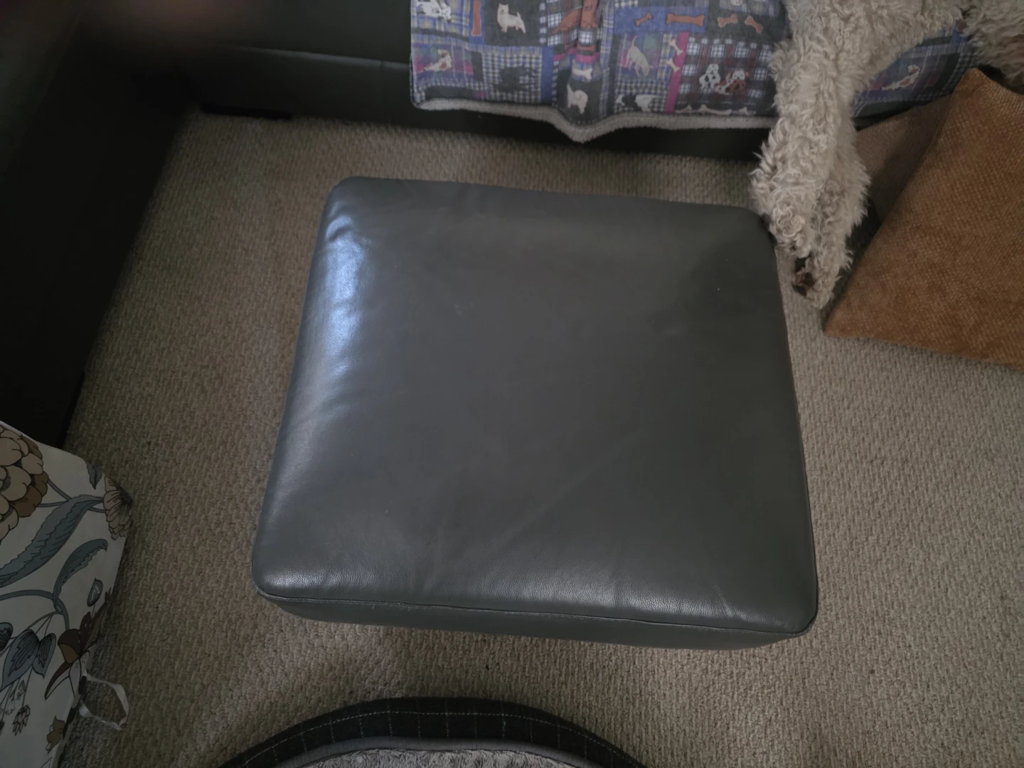 Dark Grey Leather Sectional Sofa with Ottoman