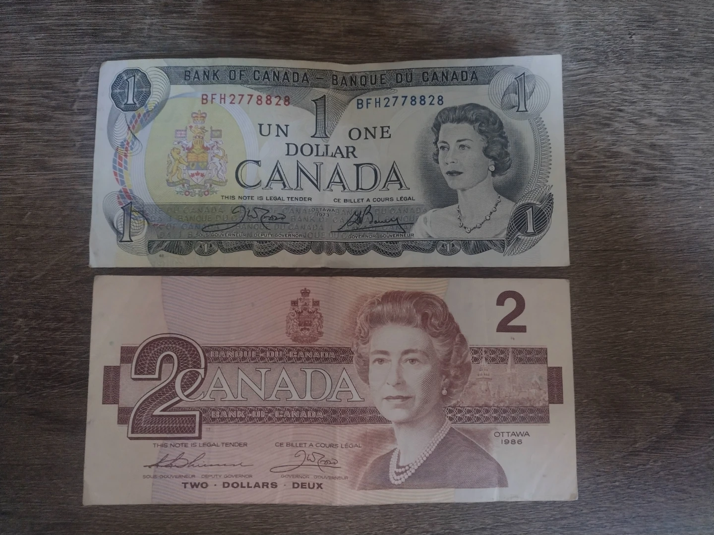 Canadian $1 and $2 Banknotes